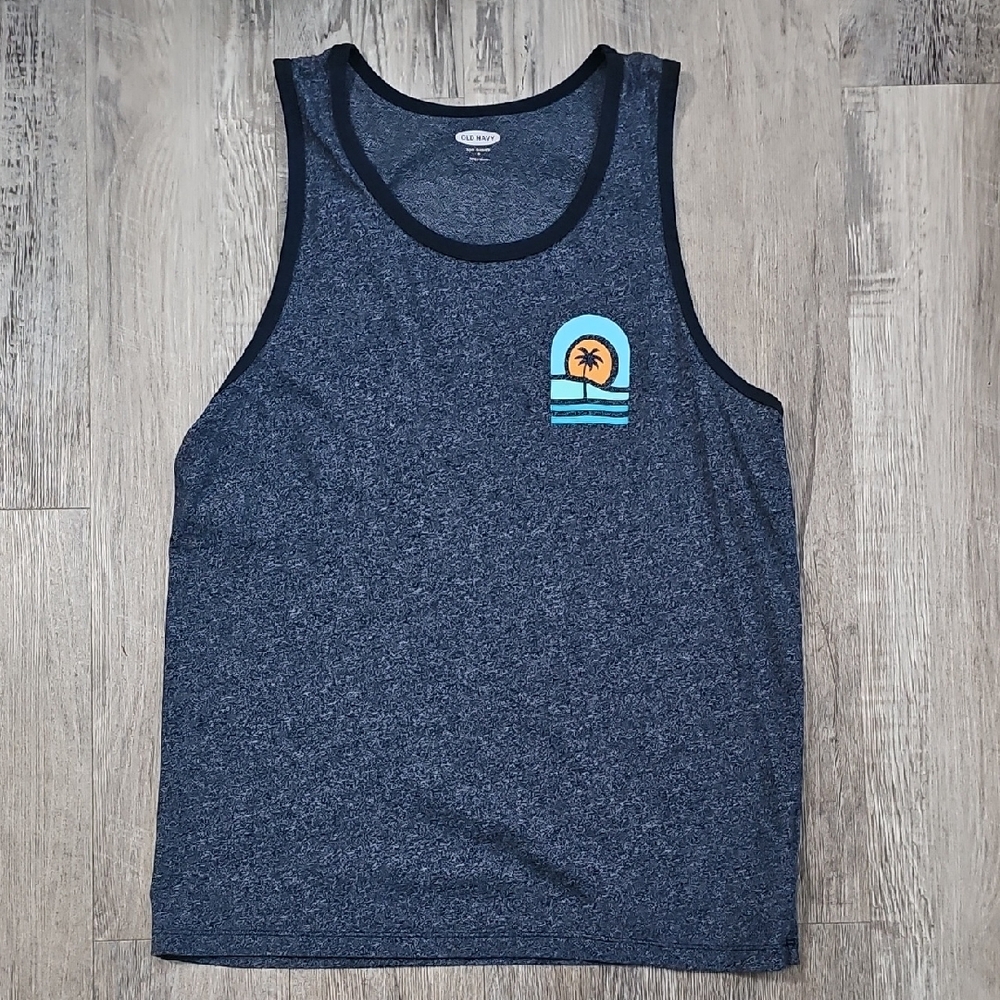 Old Navy Blue Tank Top with Palm Tree Graphic